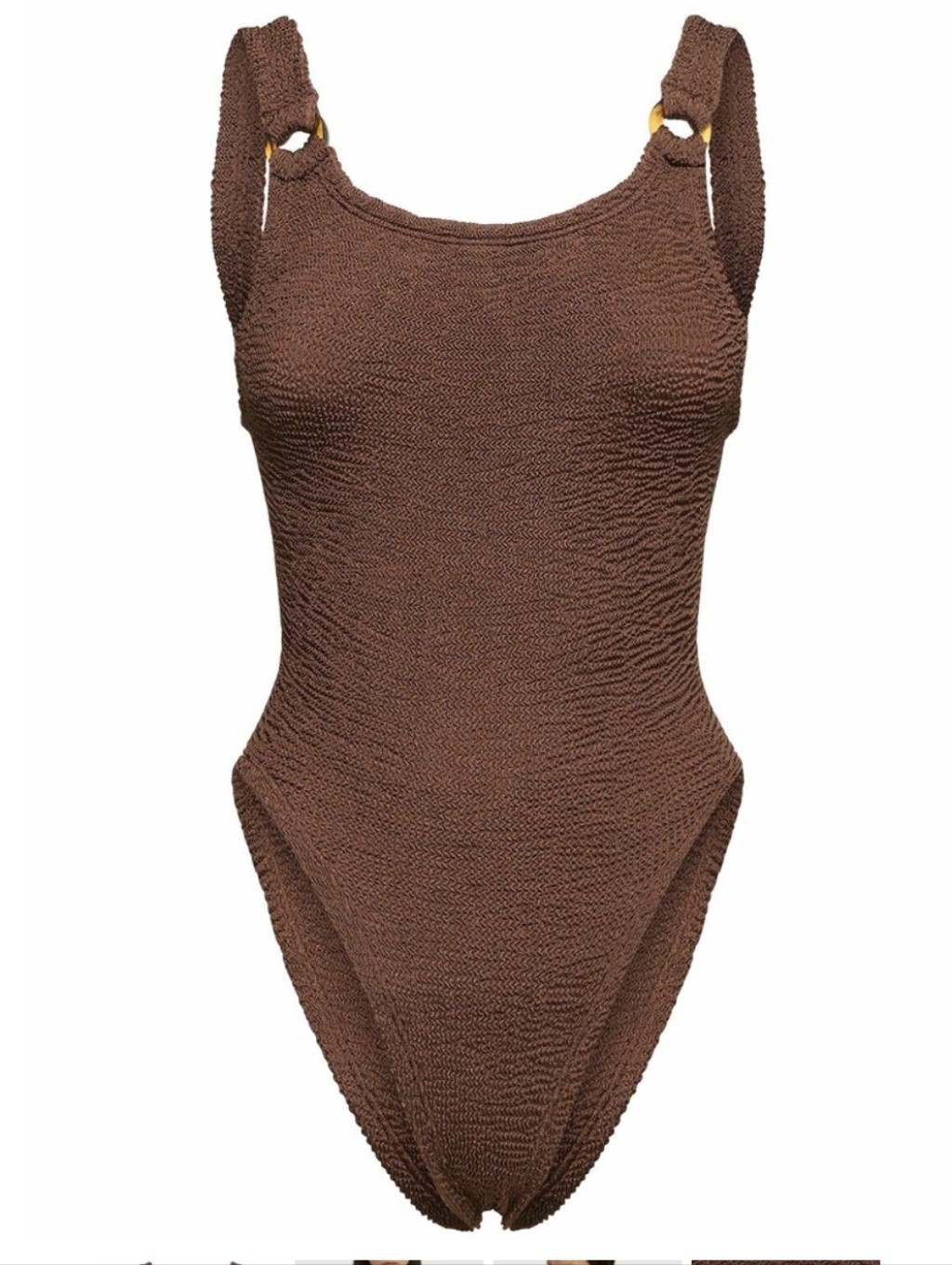 Textured Domino Brown One-Piece Swimsuit With Ring Straps Size Large